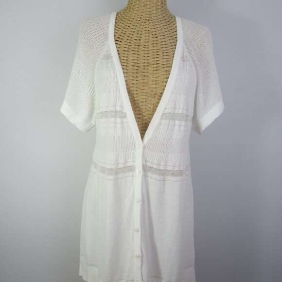 Banana Republic Women XL White SS Cotton Blend Empire Waist Cardigan Lace Detail - Picture 5 of 9